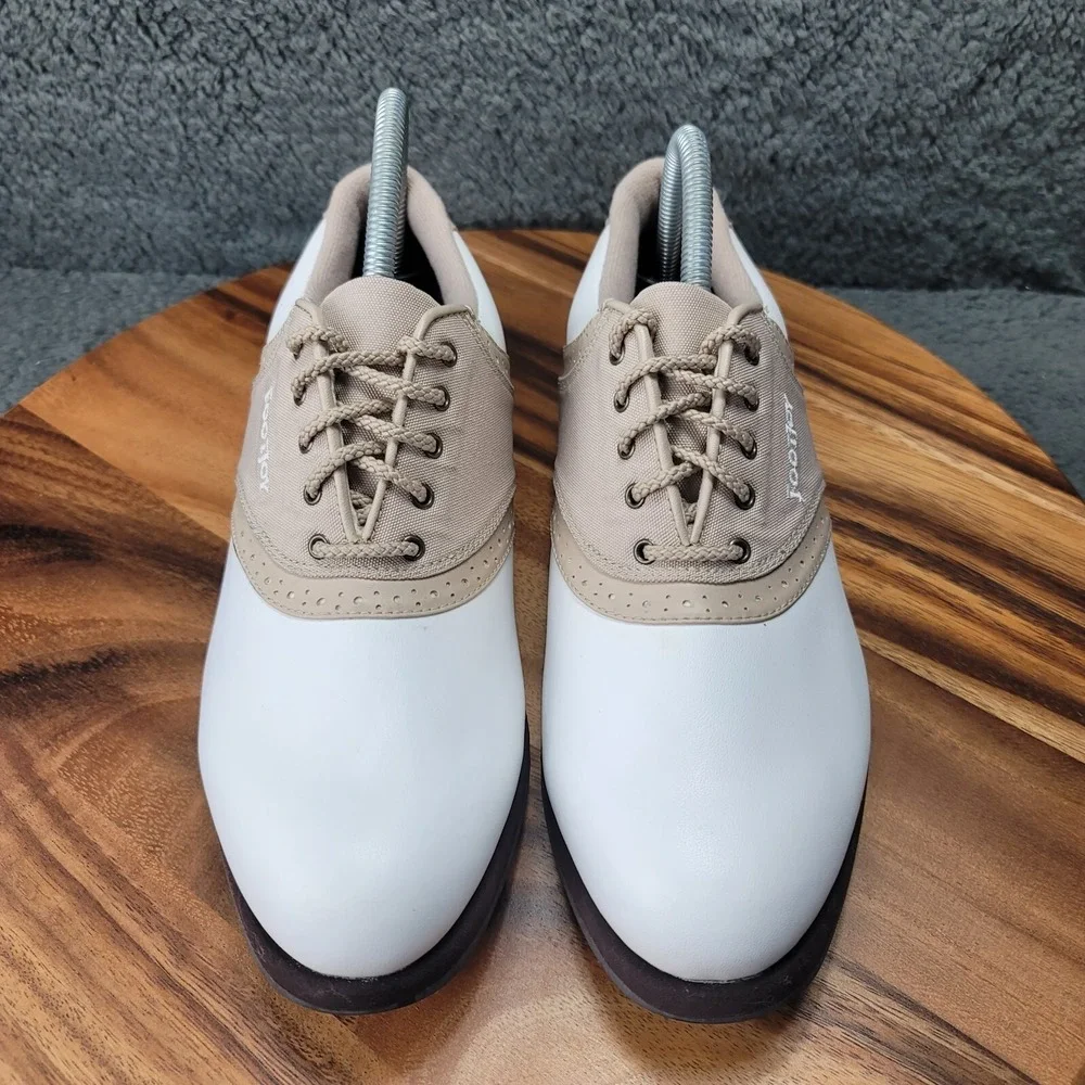 Footjoys Greenjoys‎ Shoes White Womens 9.5 M Saddle Oxford Spike Golf Lace 48746